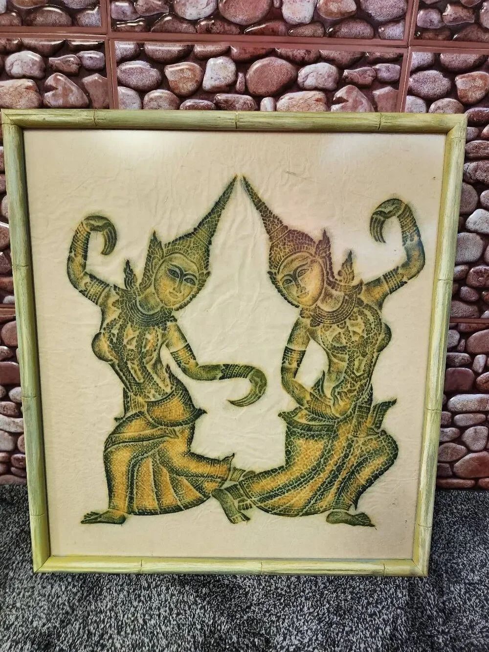 Vintage Temple Rubbing Siam Thai  Framed Picture Art
